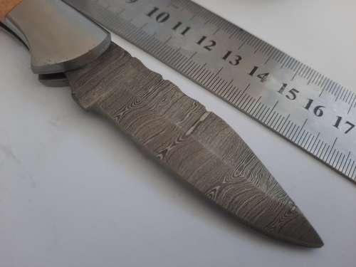 Handmade Damascus steel folding knife w Wooden Handle Scales. New stock !!