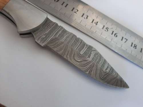 Handmade Damascus steel folding knife w Wooden Handle Scales. New stock !!