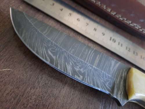 Handmade Damascus steel HUNTING  knife with Camel Bone handle scales. Crazy R1 start auction.