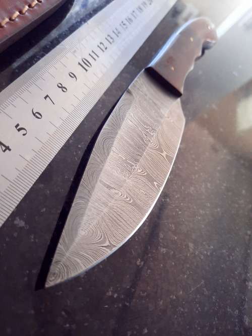 Handmade Damascus steel HUNTING  knife with Wooden handle scales.