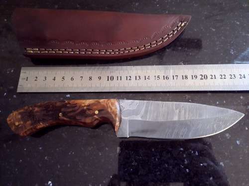 Handmade Damascus steel HUNTING  knife with Wooden handle scales.