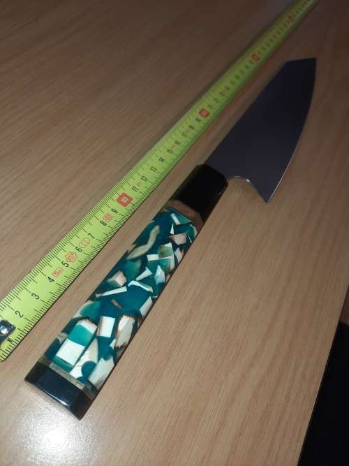 Damascus VG-10 Stainless Steel Japanese Chef`s knife,  Mammoth Tusk pieces (Dinky Eter Special)