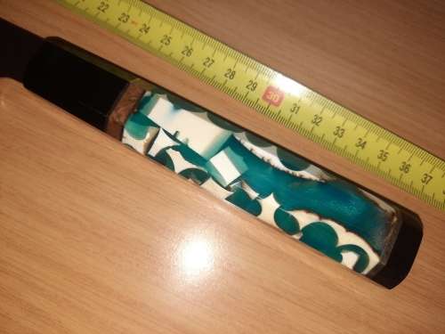 Damascus VG-10 Stainless Steel Japanese Chef`s knife,  Mammoth Tusk pieces (Dinky Eter Special)