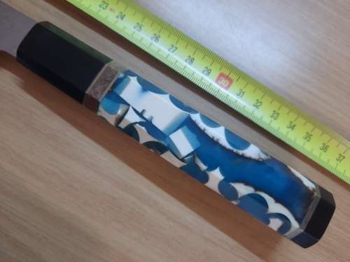 Damascus VG-10 Stainless Steel Japanese Chef`s knife,  Mammoth Tusk pieces (Dinky Eter Special)