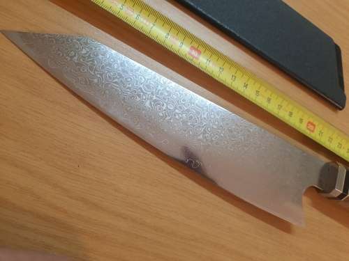 Damascus VG-10 Stainless Steel Japanese Chef`s knife, Burl Wood and Epoxy Resin handle. Last one.