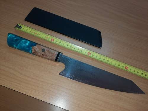 Damascus VG-10 Stainless Steel Japanese Chef`s knife, Burl Wood and Epoxy Resin handle. Last one.