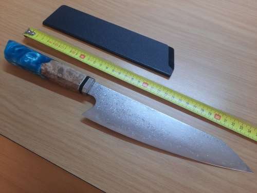 Damascus VG-10 Stainless Steel Japanese Chef`s knife, Burl Wood and Epoxy Resin handle. Last one.