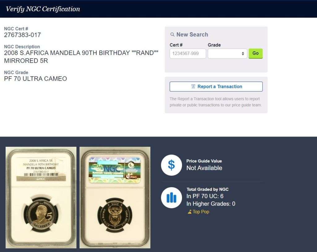 PF70 Mandela 90th NGC Graded R5, Finest known, one of 6 world wide, PLEASE SEE NGC population !!!