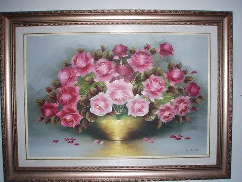 Genuine Jeanette Dykman Pink Roses HUGE 1130mmx830mm Framed  Reduced to sell !