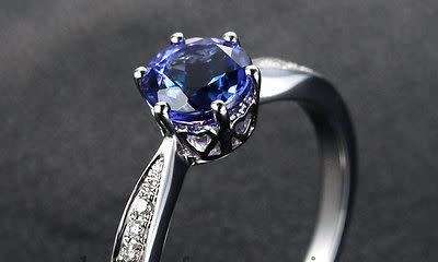 14K White Gold Tanzanite Full Cut VS Diamond Antique six Prongs Wedding Ring (FREE SHIPPING)