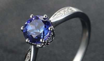 14K White Gold Tanzanite Full Cut VS Diamond Antique six Prongs Wedding Ring (FREE SHIPPING)