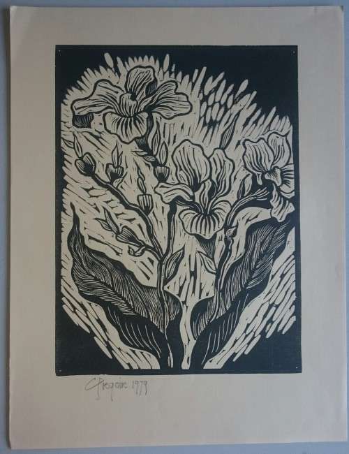 Wildflowers Linocut by Gregoire Boonzaier Dated 1979