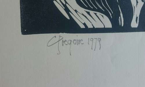 Wildflowers Linocut by Gregoire Boonzaier Dated 1979