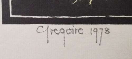 Watercolored, Huis, Bome en Tafelberg, Linocut By Gregoire Boonzaier Dated 1978