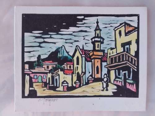 GREGOIRE BOONZAIER WATERCOLOR LINOCUT SIGNED IN PENCIL