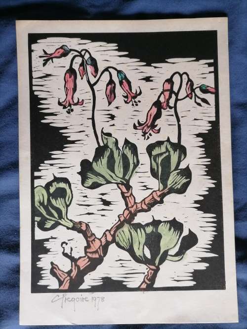 Gregoire Boonzaier Watercolor Linocut, Flowers Still Life, Signed and Dated 1978 in Pencil