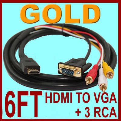 HDMI to VGA 3 RCA Video/Audio AV Cable PS3 Xbox 360 TV
