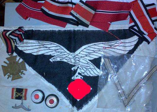 German WW2 Luftwaffe armband and corporal patch, ribbons and medals