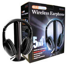 !! 5 in 1 Cordless Stereo Headphones with built-in FM receiver !!