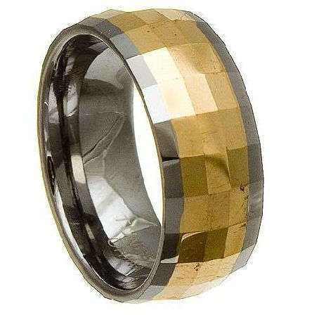 TWO TONE GOLD AND SILVER INNER TUNGSTEN  WEDDING RING  8MM WIDE   SIZE 10