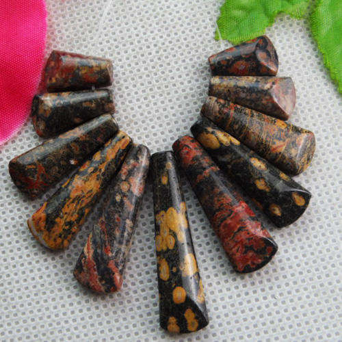 LEOPARD SKIN JASPER PENDANT SET  40X15X9MM - 10X15X9MM  11 PIECES