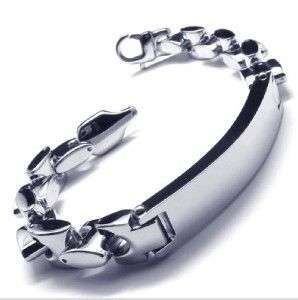 STAINLESS STEEL 316L SILVER  BRACELET WITH ENGRAVING  PLATE  22CM  WIDTH 10MM