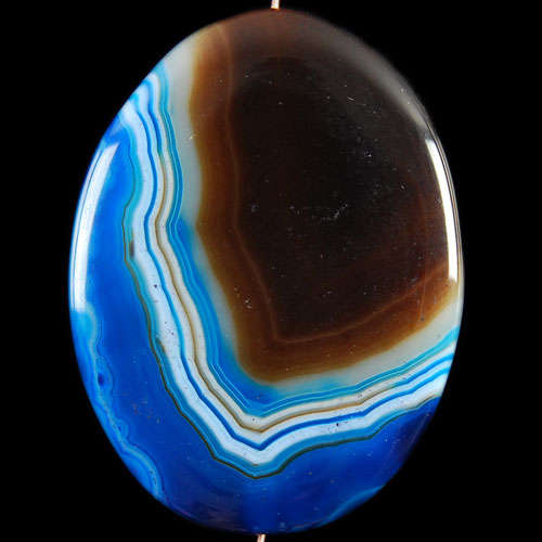 BLUE STRIPED AGATE OVAL PENDANT BEAD 40MM X 31MM X 6MM THICK   WITH FREE THONG OF CHOICE