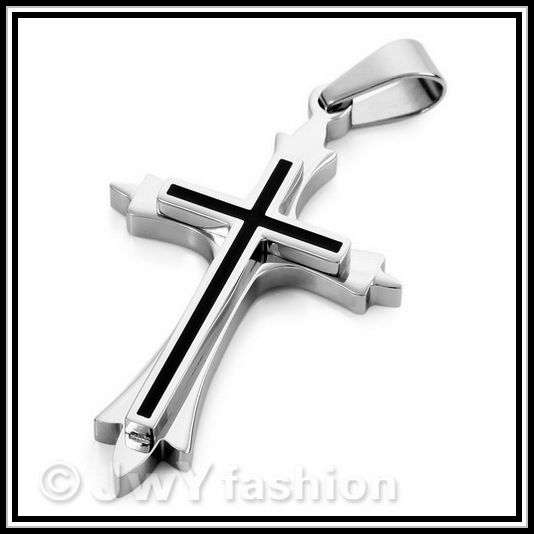 MENS BLACK  AND SILVER STAINLESS STEEL CROSS 41MM X 28MM