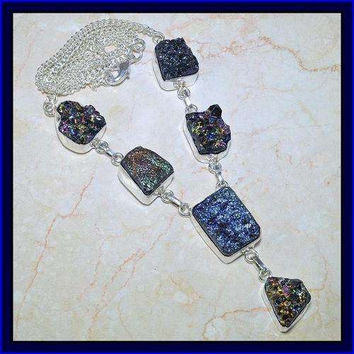 GORGEOUS 925 STERLING SILVER TITANIUM DRUZY NECKLACE