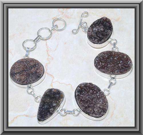GEODE DRUZY 925 STERLING SILVER BRACELET  ADJUSTABLE LENGTH 17-19 CM