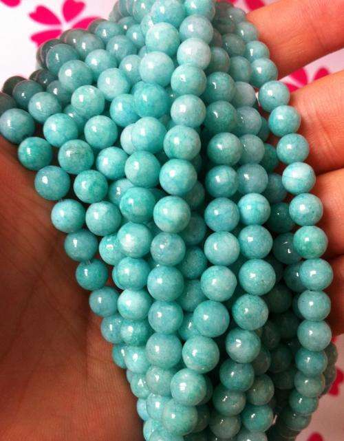 GREENY BLUE CRACKLE AGATE 6MM 63 PIECES