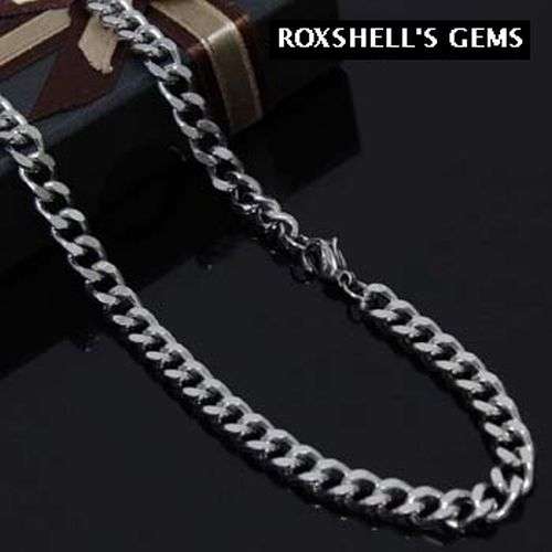 MENS SILVER STAINLESS STEEL CUBAN CURB NECKLACE  7mm x 4mm x 56cm