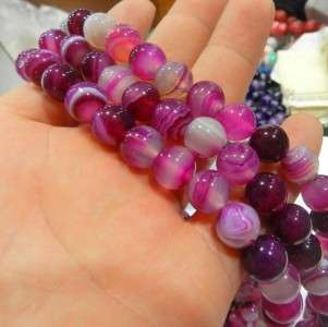 FUSHIA STRIPED AGATE ONYX  8MM  48 PIECES