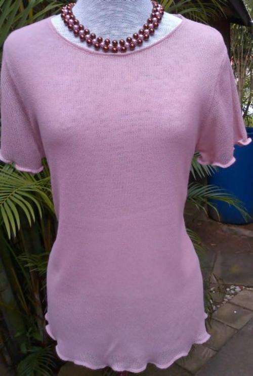 KNITTED PULLOVER WITH WAVE DETAIL ON HEMS  EXTRA LIGHT WEIGHT BUT SEETHROUGH  MADE TO ORDER