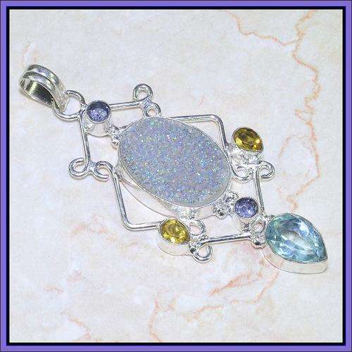 TITANIUM DRUZY WITH BLUE TOPAZ PENDANT
