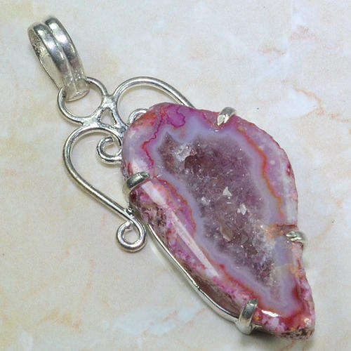 LAVENDER DRUZY AGATE 41 MM X 20 MM SET IN 925 STERLING SILVER