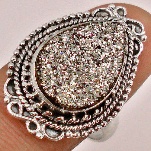 PLATINIUM DRUZY RING SIZE 6.5 SET IN 925 STERLING SILVER