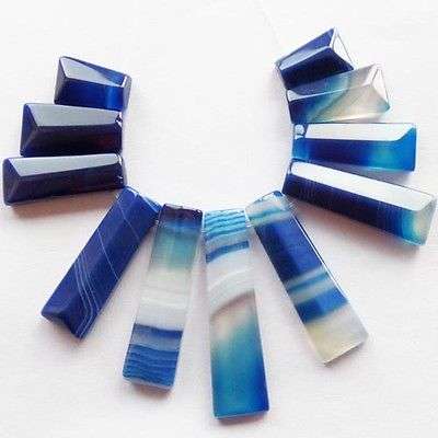 BLUE BANDED AGATE  PENDANT SET 39X10X5MM - 15X10X4MM  11 PIECES