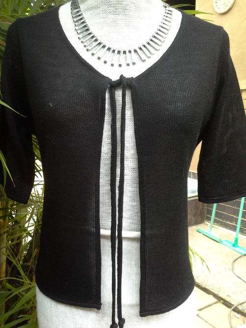 KNITTED BUNNY JACKET STRING TIE BODY 55CM SLEEVE 33CM