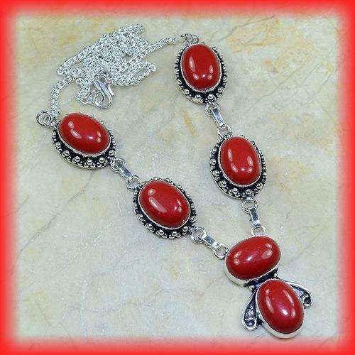 RED CORAL 13 X 18 MM SET IN 925  STERLING SILVER  NECKLACE