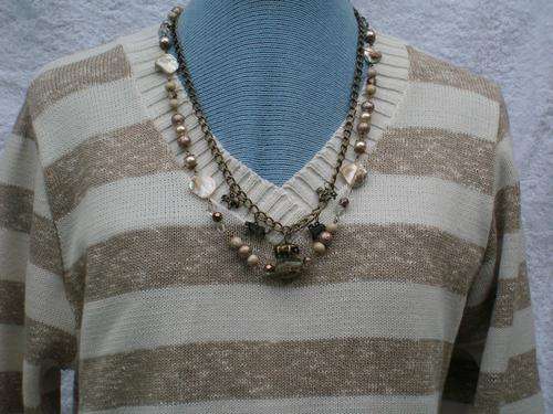 STRIPED KNITTED PULLOVER  WITH NECKLACE AND FREE MATCHING EARINGS