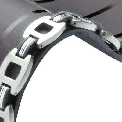 HEAVY FEEL  MENS STAINLESS STEEL 316L SILVER AND BLACK LINKED BRACKLET
