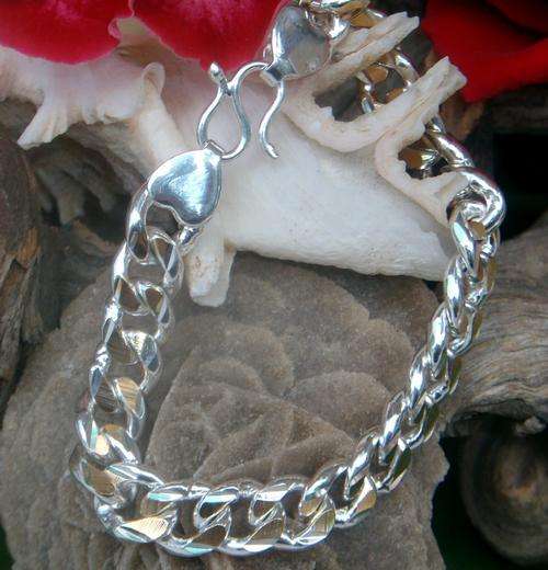 HIS OR HERS STERLING SILVER FLAT CURB BRACELET DIAMOND CUT LINKS