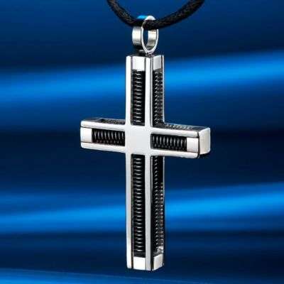 SILVER STAINLESS STEEL 316L CROSS PENDANT WITH FREE THONG OR S.STEEL  BALL CHAIN