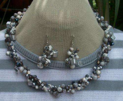 LARGE  36 STRIPED P/OVER  WITH CROCHET JEWELRY STRING OF MIXED BEADS AND AFRICAN SEEDS