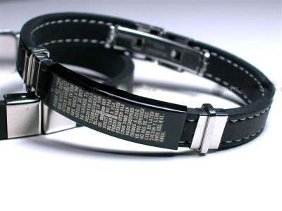 LORDS PRAY IN SPANISH S/STEEL AND RUBBER WITH HIDDEN FOLDING LOCK BRACELET