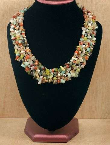 AGATE JASPER AMAZONITE AND OPAL CROCHETED TOGETHER   18 1/2 INCHES