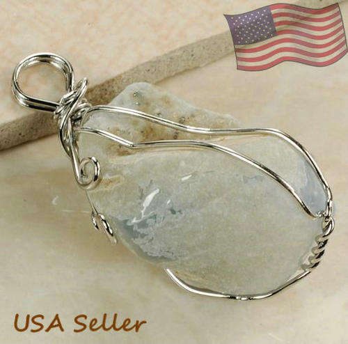 BLUE LACE AGATE  18K NUGGET WGP WIRE WRAPPED  25 GRMS  X 33X22X25MM