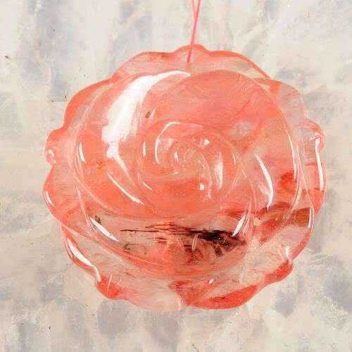 CHERRY QUARTZ CARVED ROSE  PENDANT 40MM X 12MM