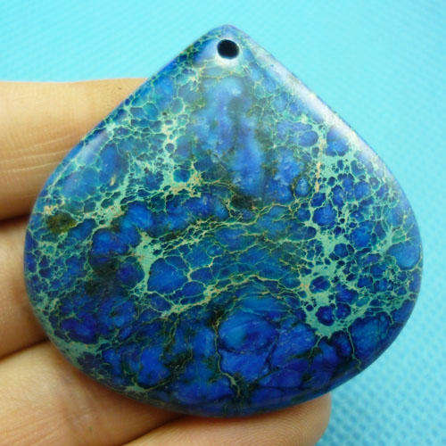 BLUE SEA SEDIMENT  PENDANT  ABSTRACT TEARDROP   44MMX45MMX7MM  AND A PINCH  BAIL